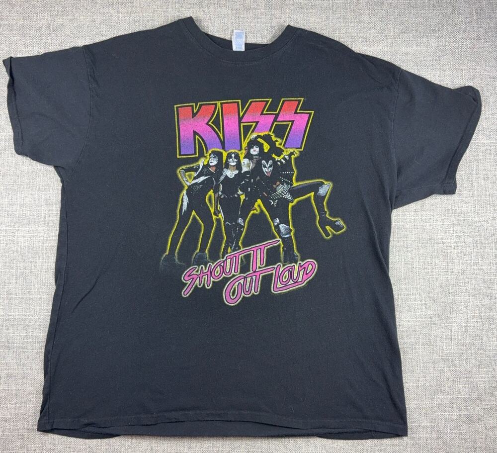 KISS Shout It Out Loud T Shirt Mens XL Black Graphic Band Rock Tee Brisco